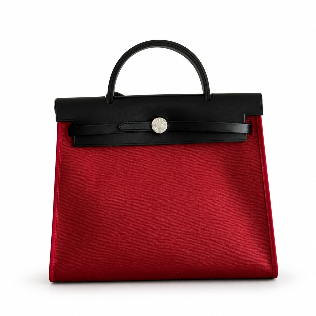 Hermès Herbag Zip 31 Berline Rouge Casaque Toile H / Noir Vache Calf Leather Palladium Hardware