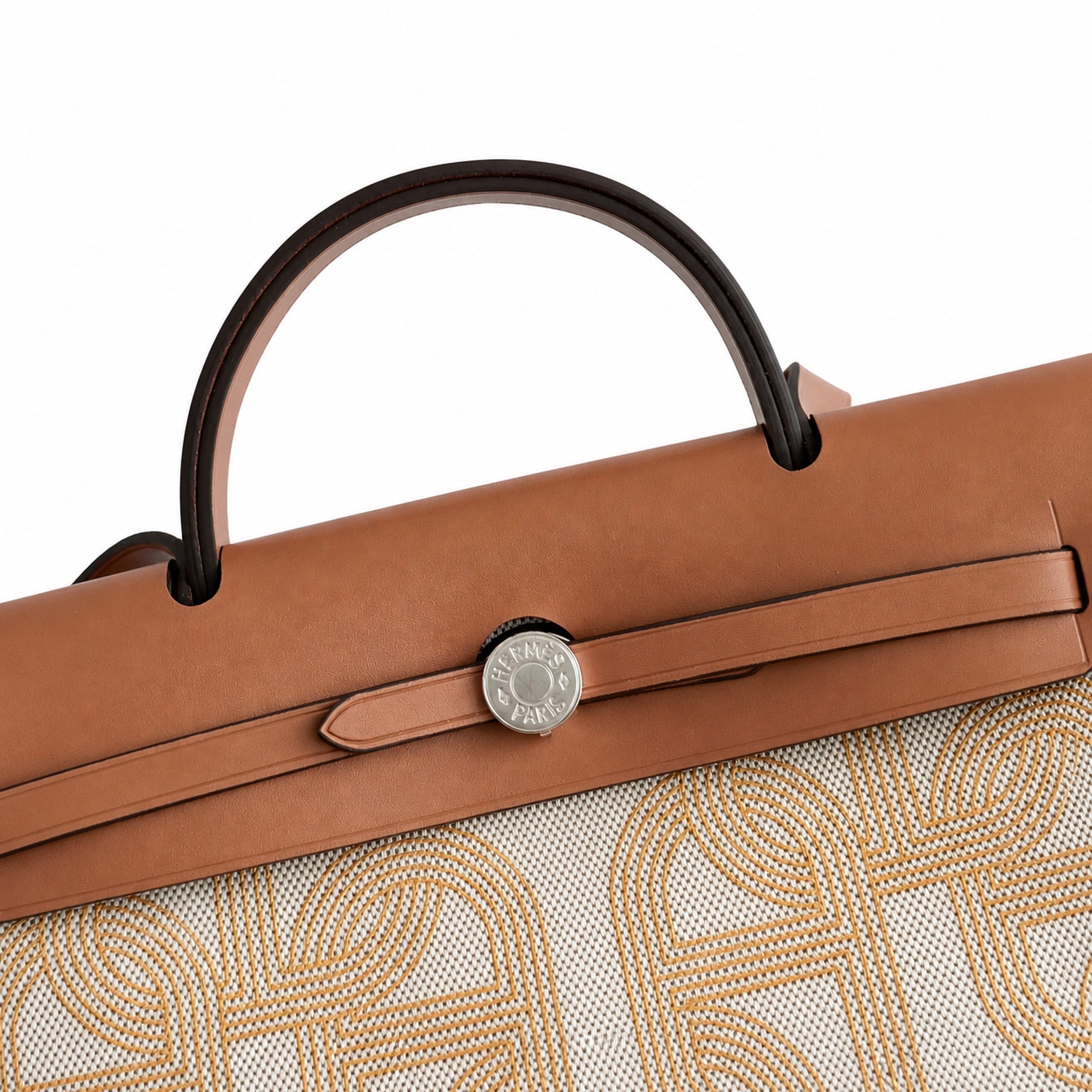 Hermès Herbag Zip 31 Écru Toile H Gold Chain D'Ancre Print / Fauve Vache Hunter Leather Palladium Hardware