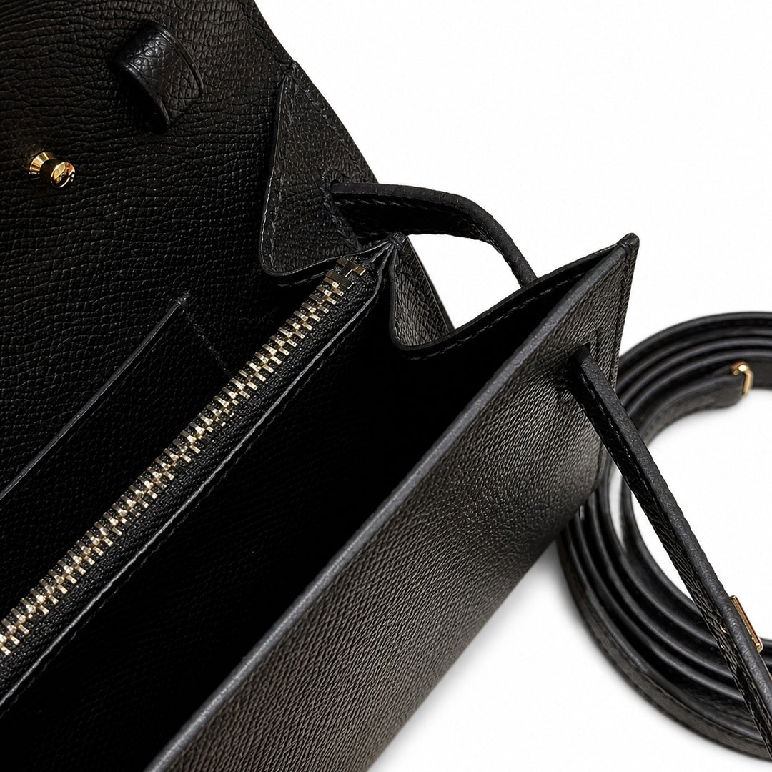 Kelly To Go Veau Epsom, Noir, Gold Hardware
