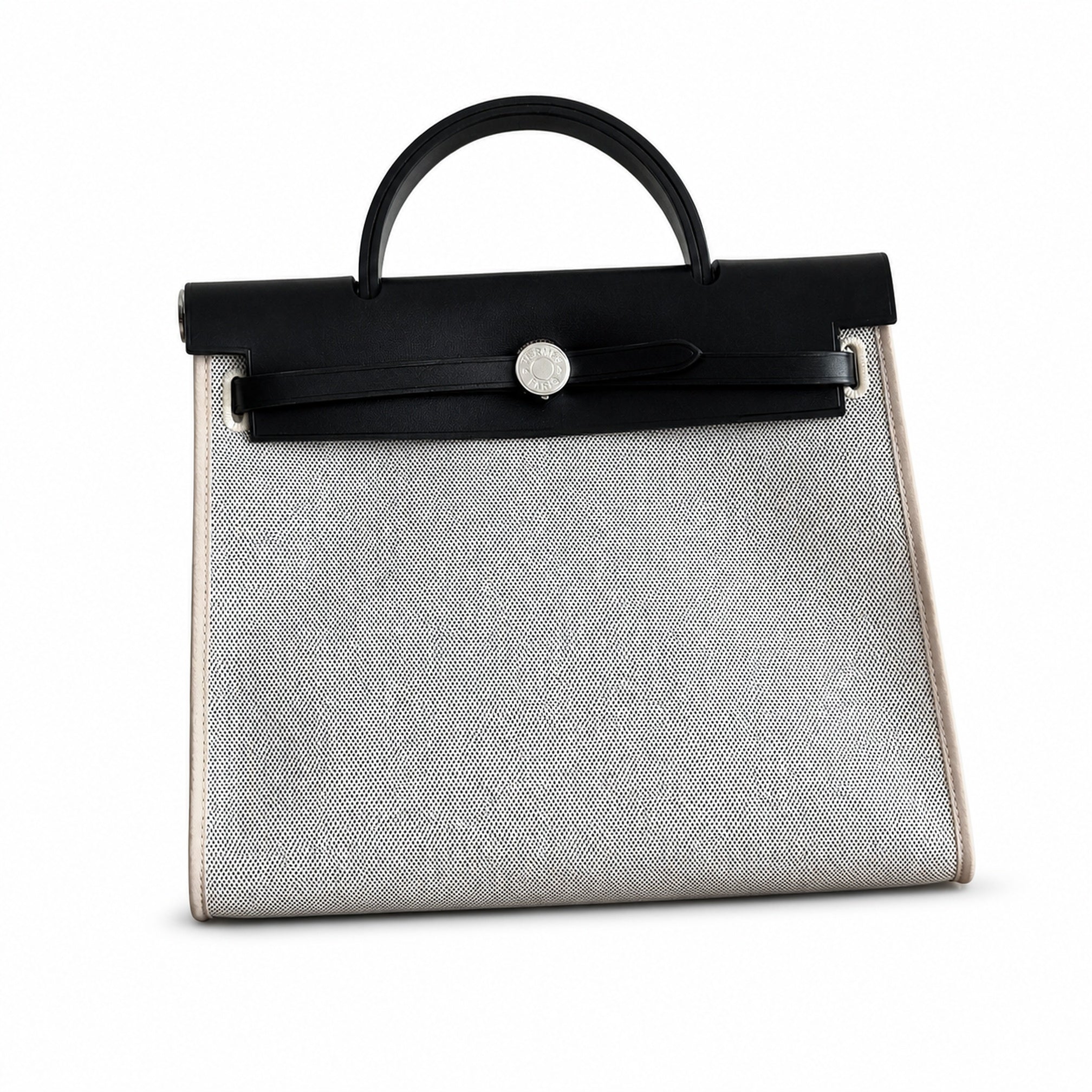 Hermès Herbag Zip 31 Berline Ecru Toile Quadrille / Noir Vache Calf Leather Palladium Hardware