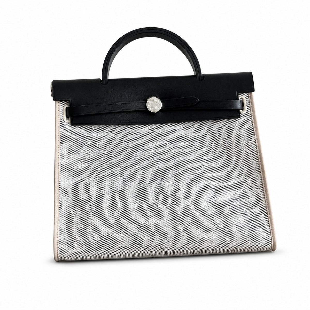 Hermès Herbag Zip 31 Berline Ecru Toile Quadrille / Noir Vache Calf Leather Palladium Hardware