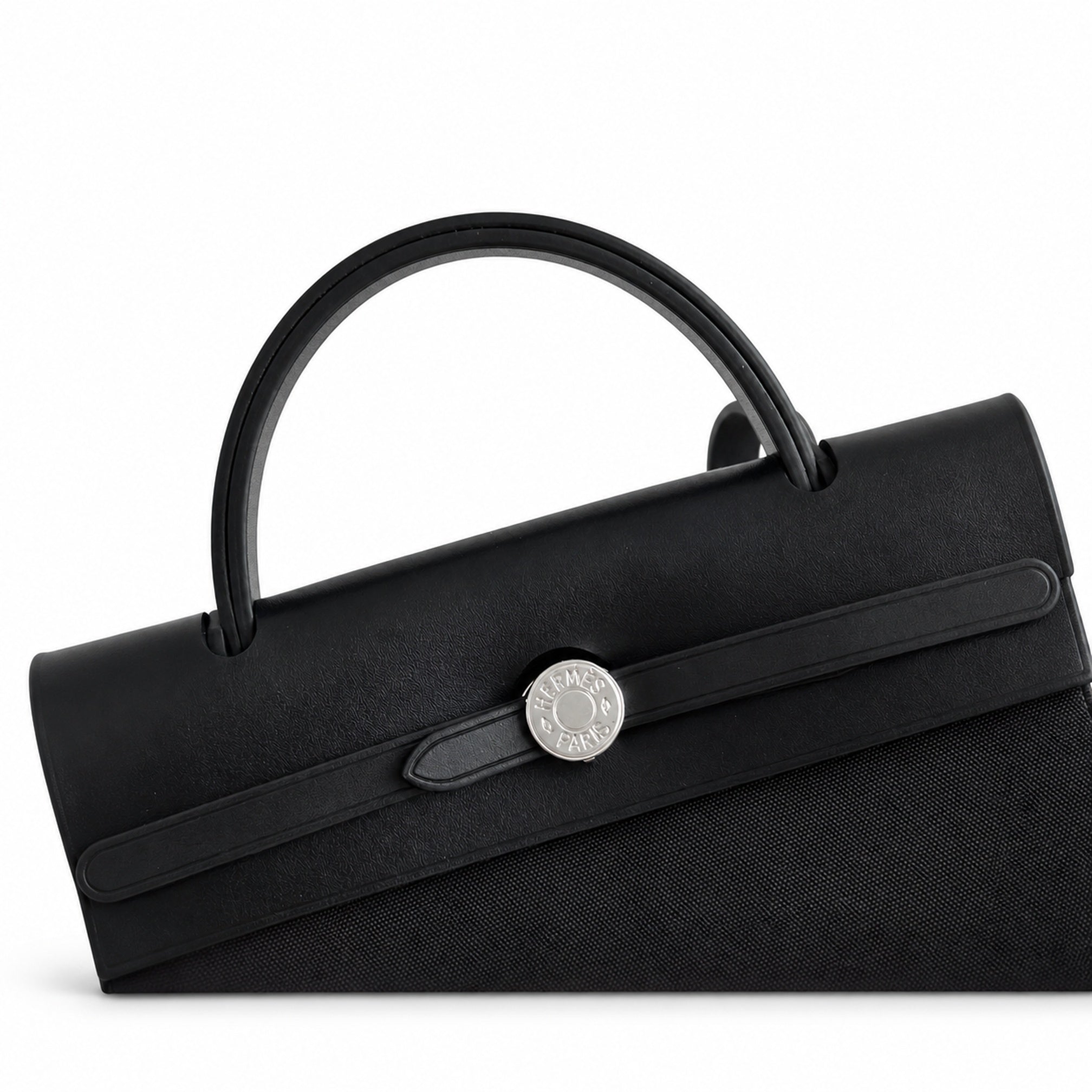 Hermès Herbag Zip 31 Noir Plain Toile H / Noir Vache Hunter Leather Palladium Hardware