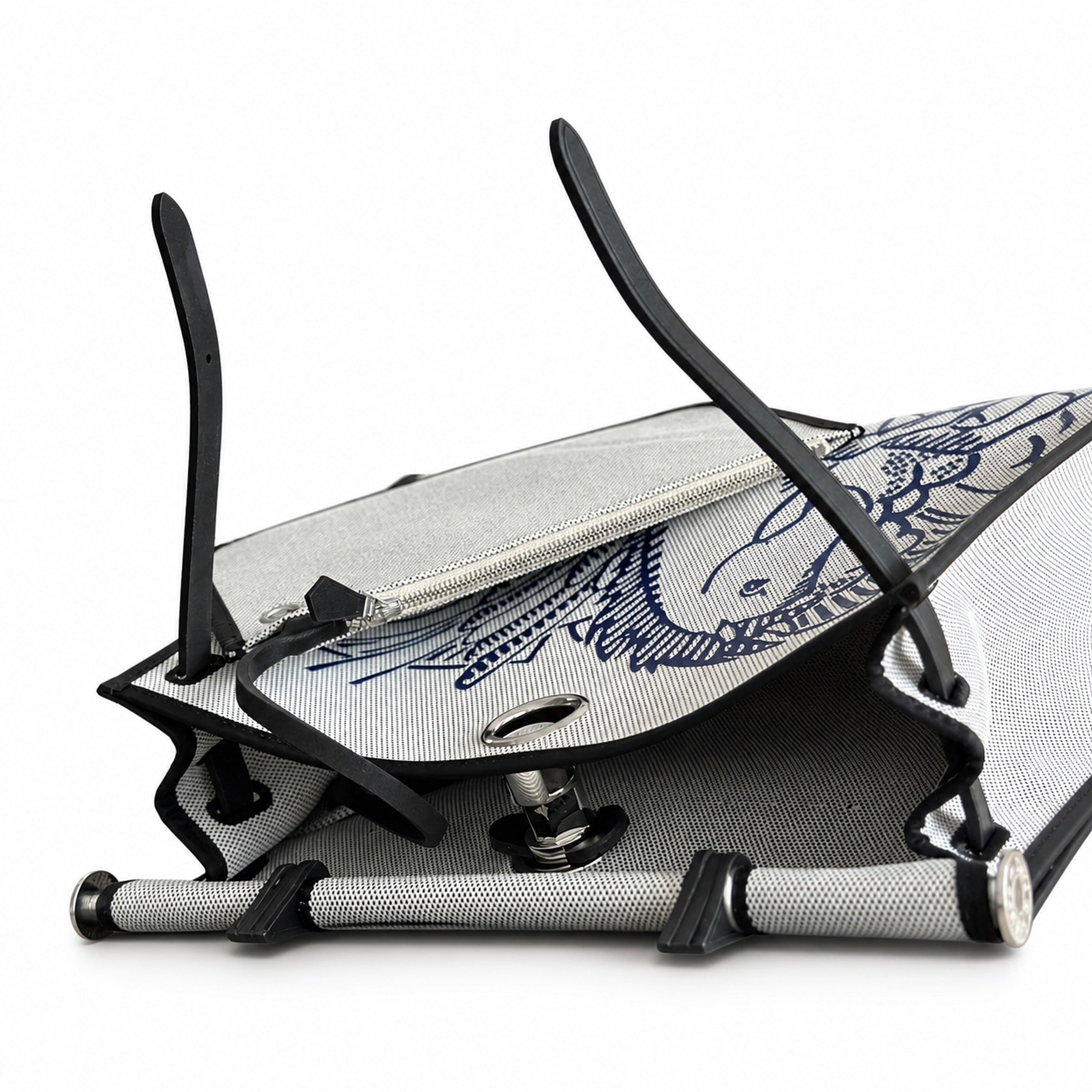 Hermès Herbag Zip 31 Ecru Toile H Blue Pegasus Print / Noir Epsom Calf Leather Palladium Hardware