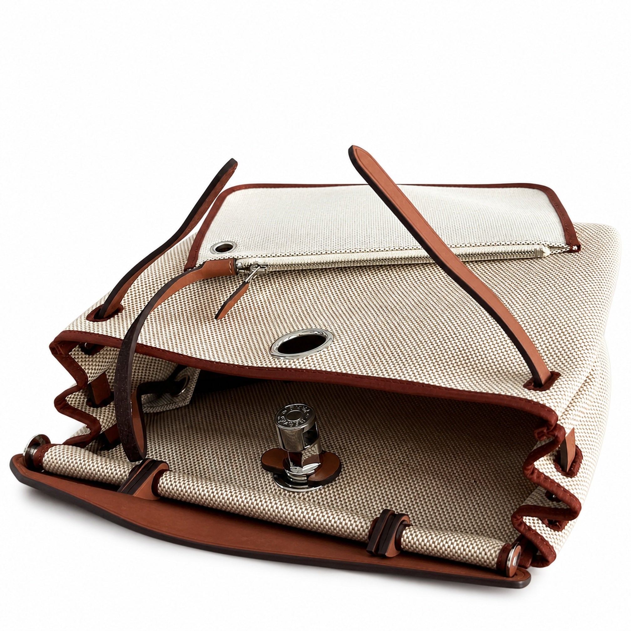 Hermès Herbag Zip 31 Beige Sable Plain Toile H / Fauve Vache Hunter Leather Palladium Hardware