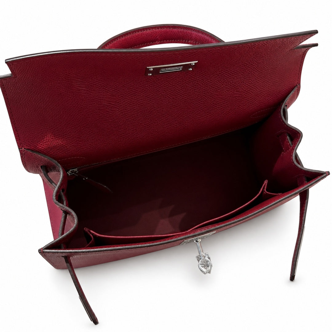 Hermès Kelly Sellier 28 Rouge Grenat Epsom Calf Leather Palladium Hardware