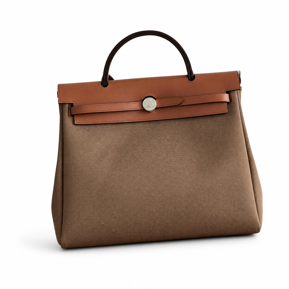 Hermès Herbag Zip 31 Brun Plain Toile H / Fauve Vache Hunter Leather Palladium Hardware