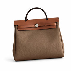 Hermès Herbag Zip 31 Brun Plain Toile H / Fauve Vache Hunter Leather Palladium Hardware