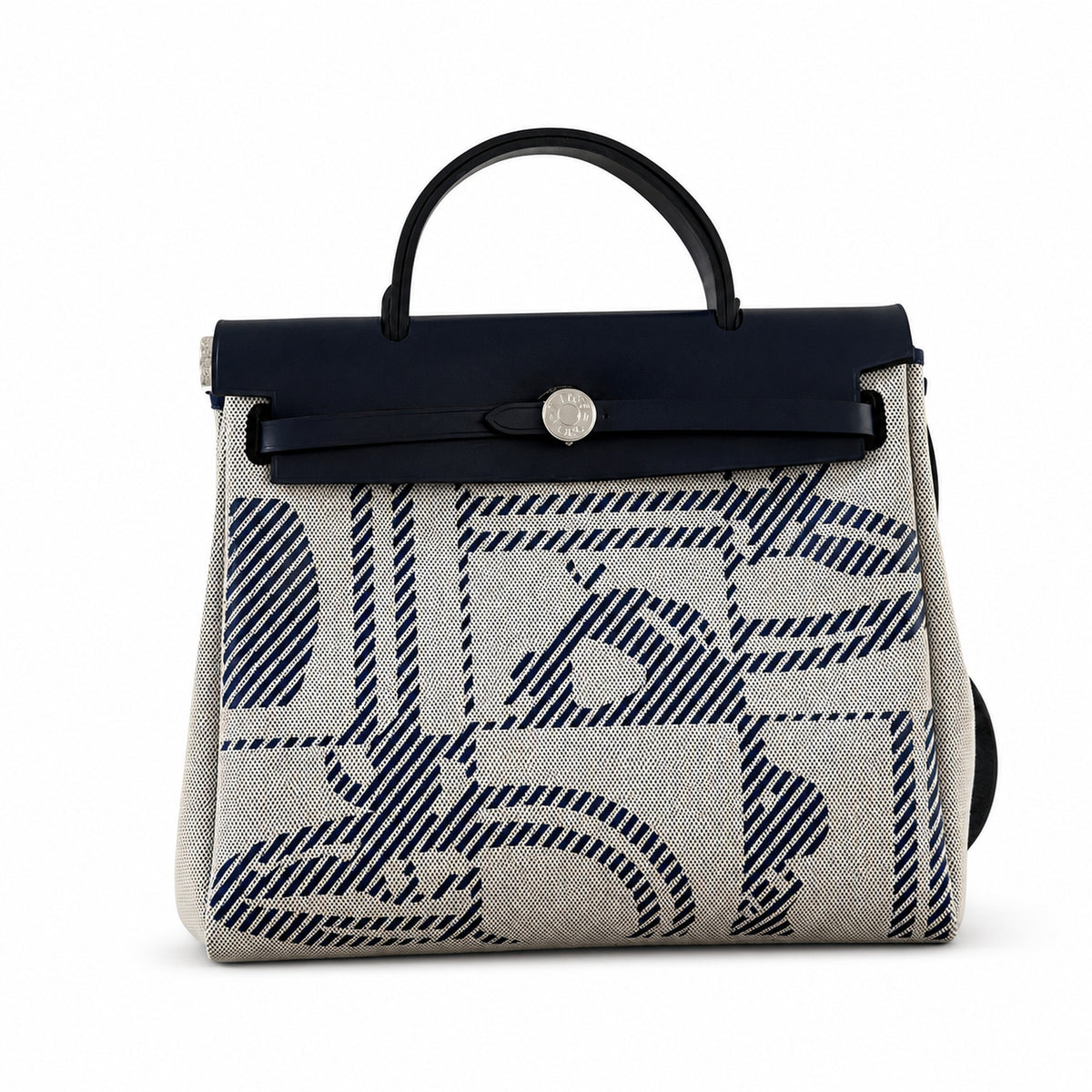 Hermès Herbag Zip 31 Écru Toile H Bleu Marine Equus Print / Bleu Marine Vache Hunter Leather Palladium Hardware