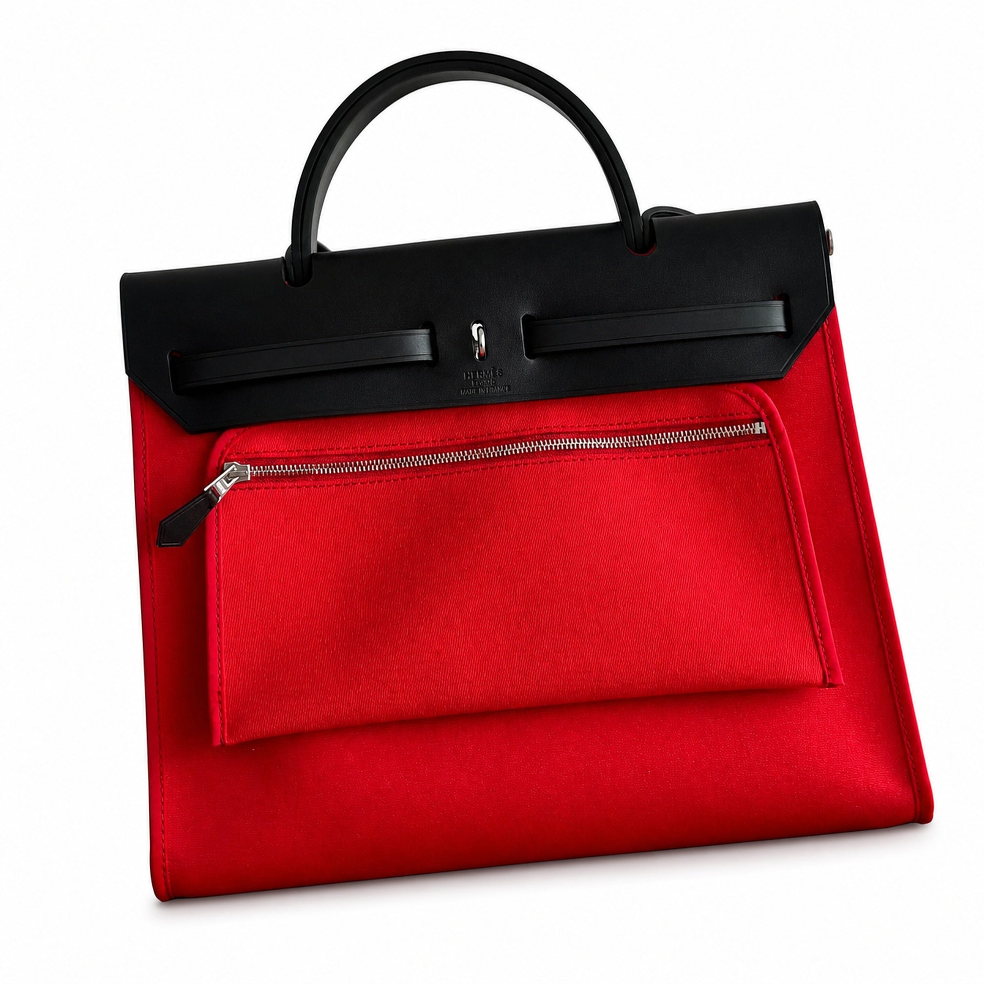 Hermès Herbag Zip 31 Berline Rouge Casaque Toile H / Noir Vache Calf Leather Palladium Hardware