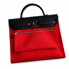 Hermès Herbag Zip 31 Berline Rouge Casaque Toile H / Noir Vache Calf Leather Palladium Hardware