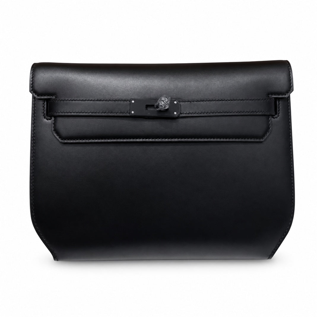 Hermès Kelly Dépêches 25 Noir Box Calf Leather Matte Black Metal Hardware