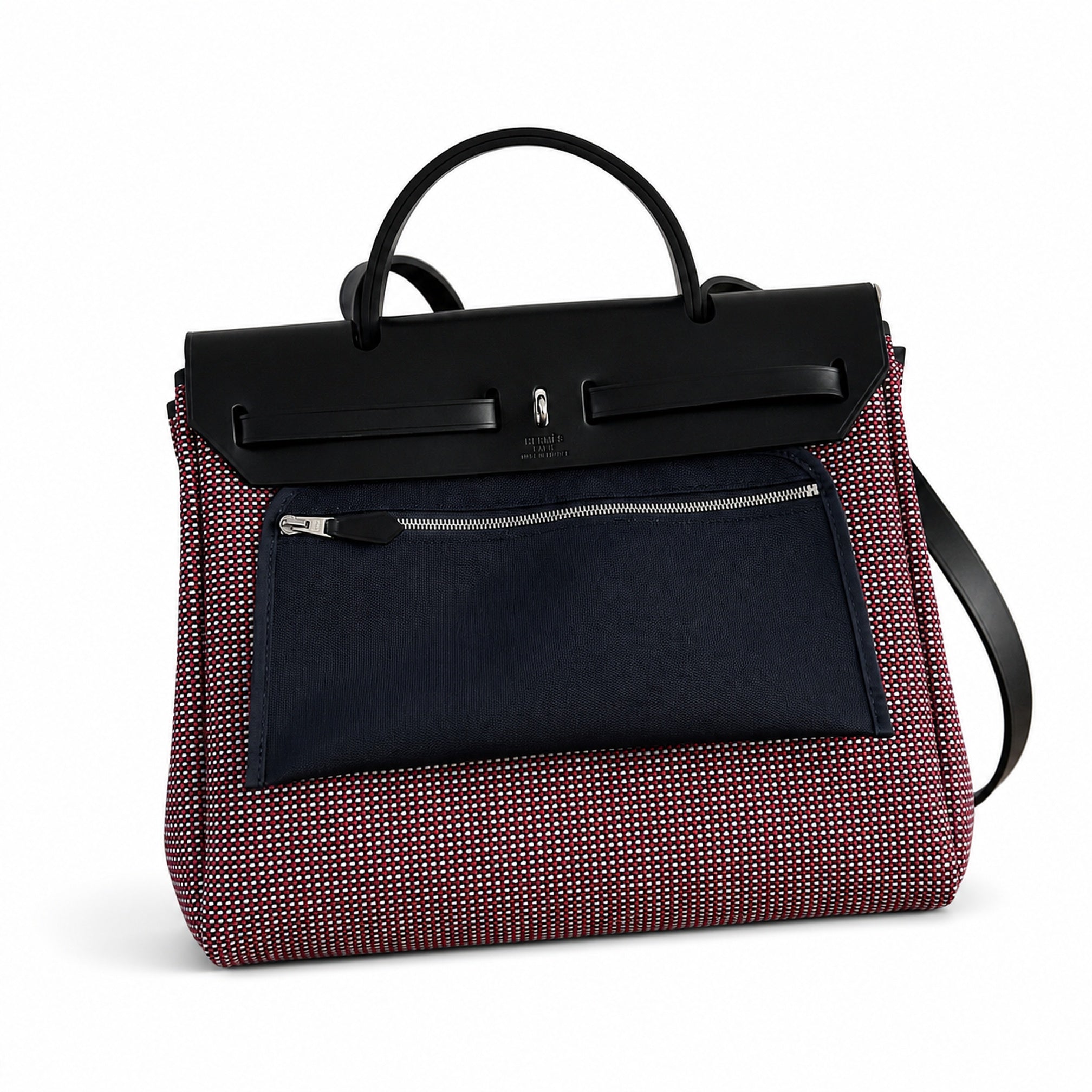 Hermès Herbag Zip 31 Rouge Grenat Mini Grid Toile H / Noir Vache Hunter Leather Palladium Hardware