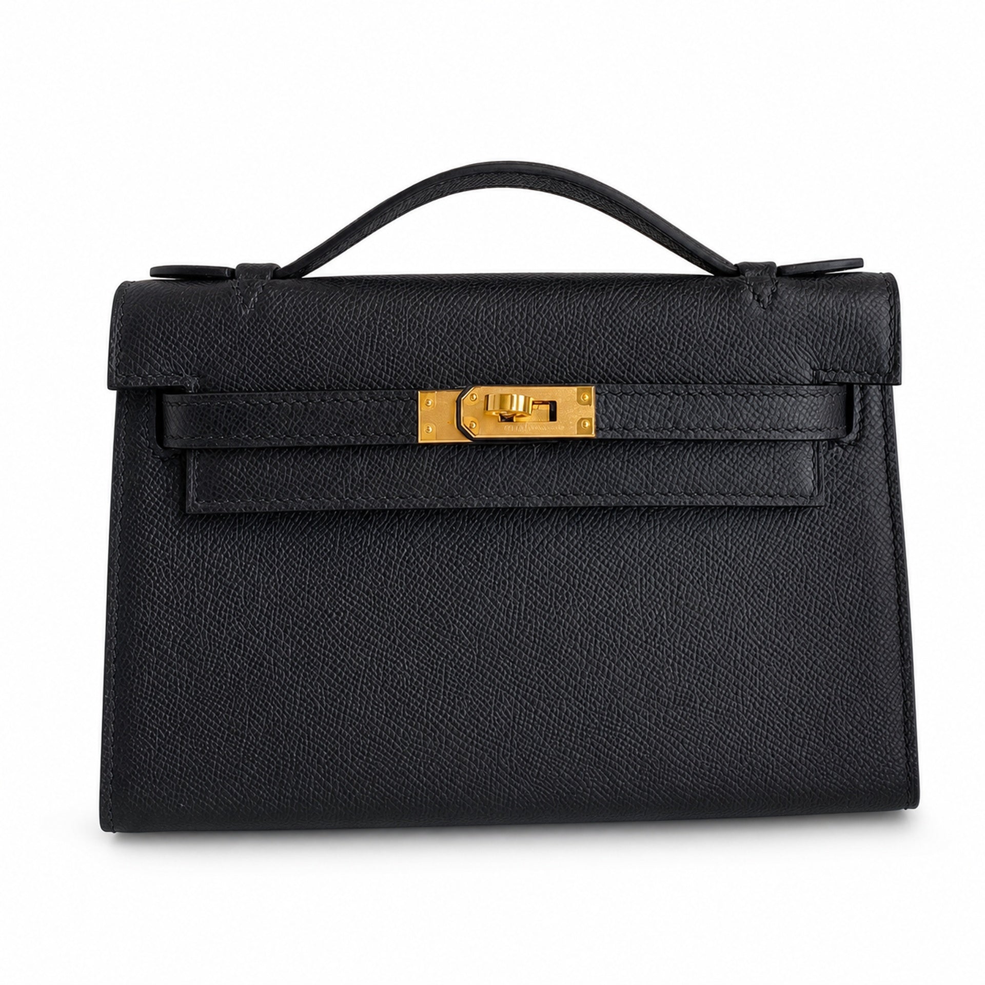 Kelly Pochette 22 Veau Epsom, Noir, Gold Hardware