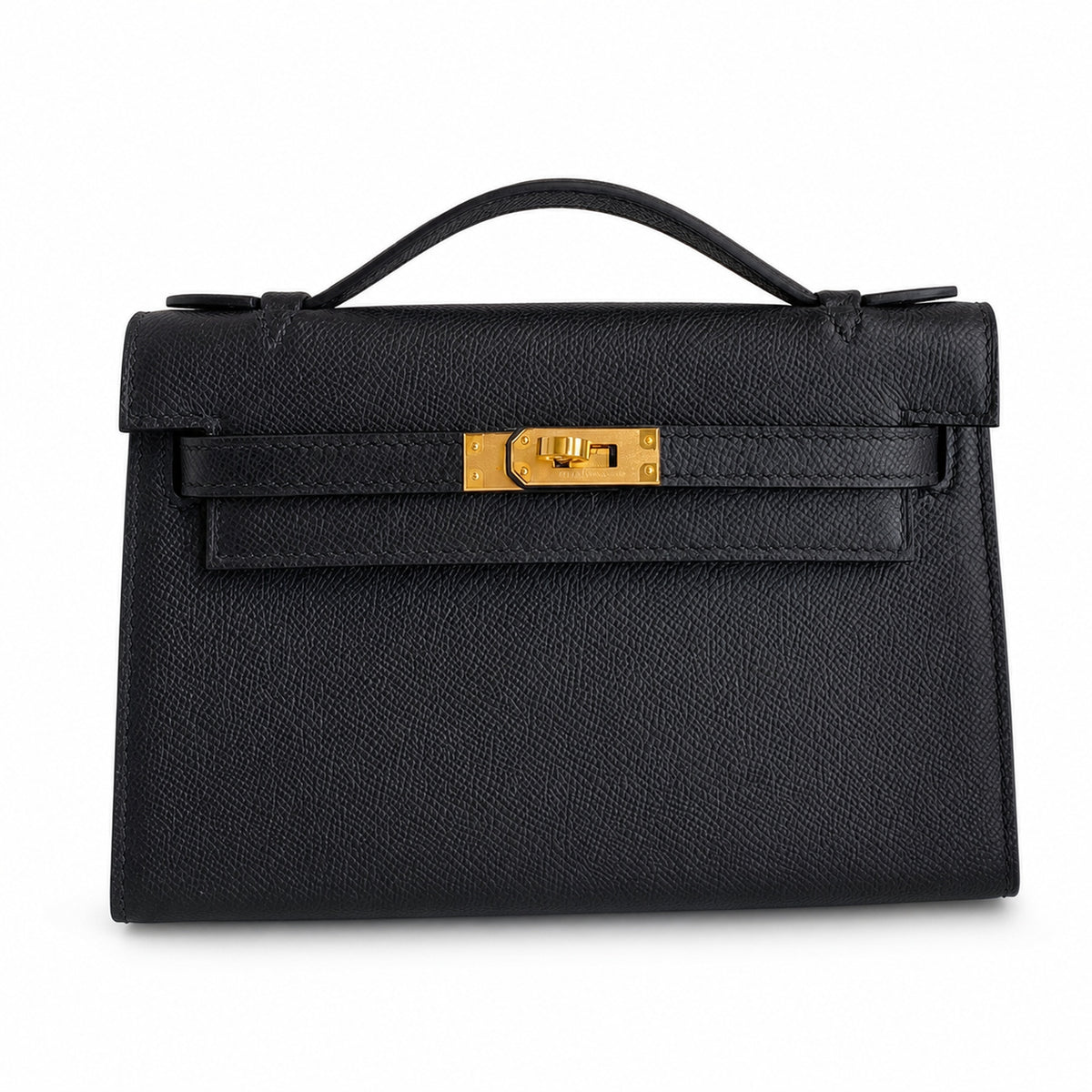 Kelly Pochette 22 Veau Epsom, Noir, Gold Hardware