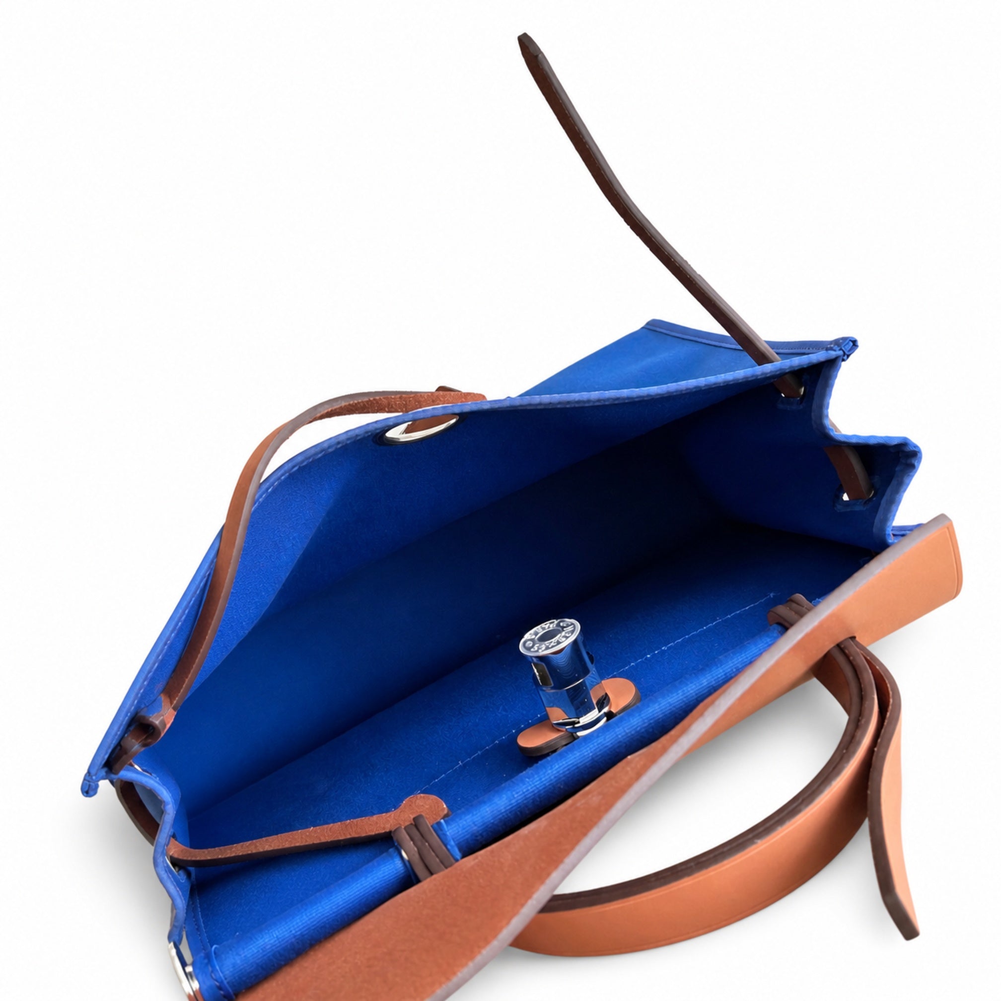 Hermès Herbag Zip 31 Bleu Royal Toile H / Fauve Vache Hunter Leather Palladium Hardware